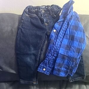 Jeans and Plead shirt